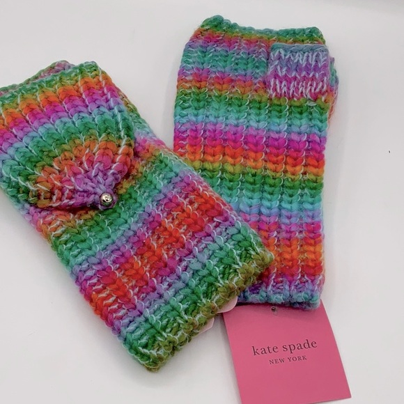 Kate Spade Wool Striped Fingerless Mittens Gloves